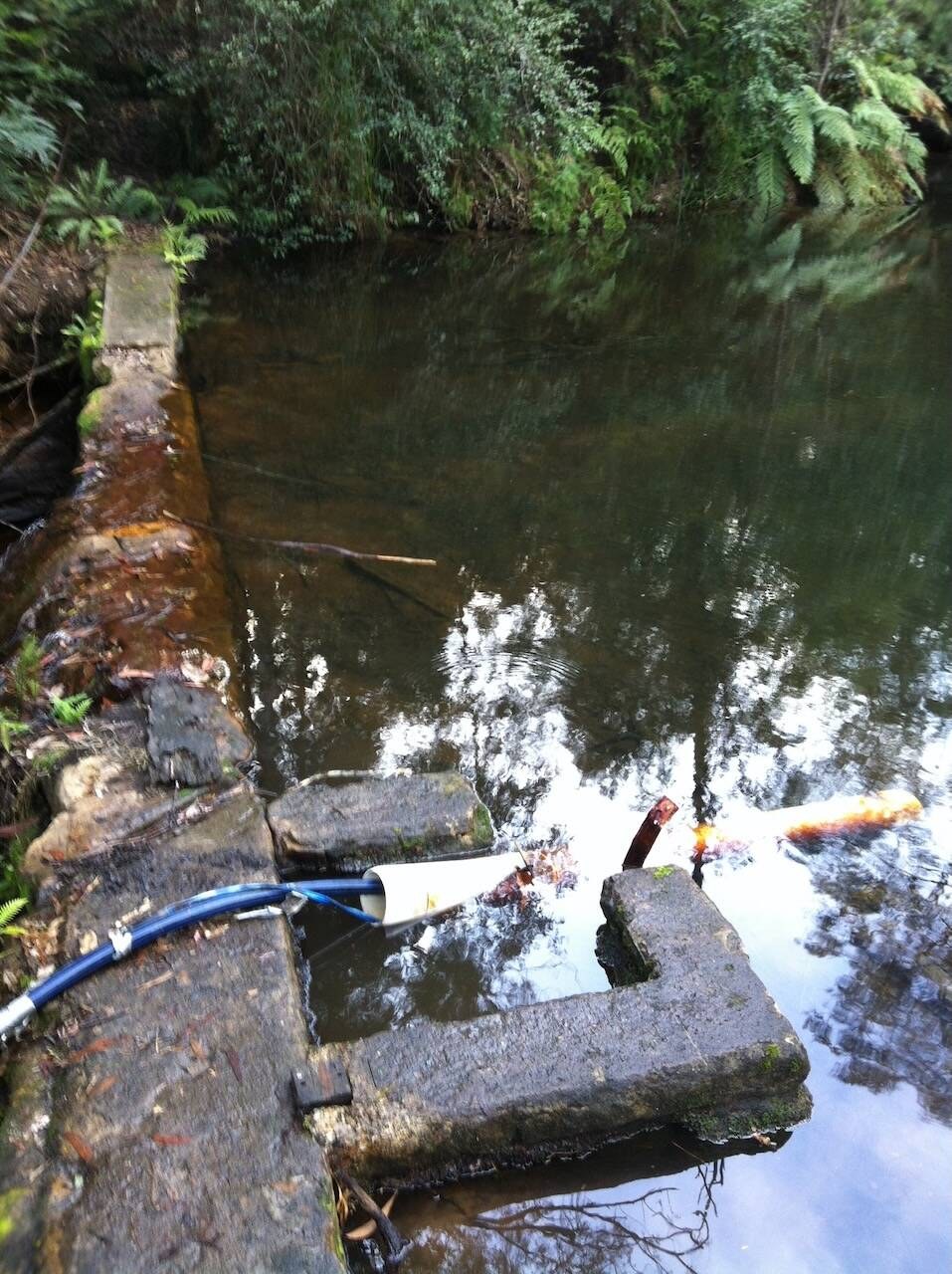 A pump intake set in a creek