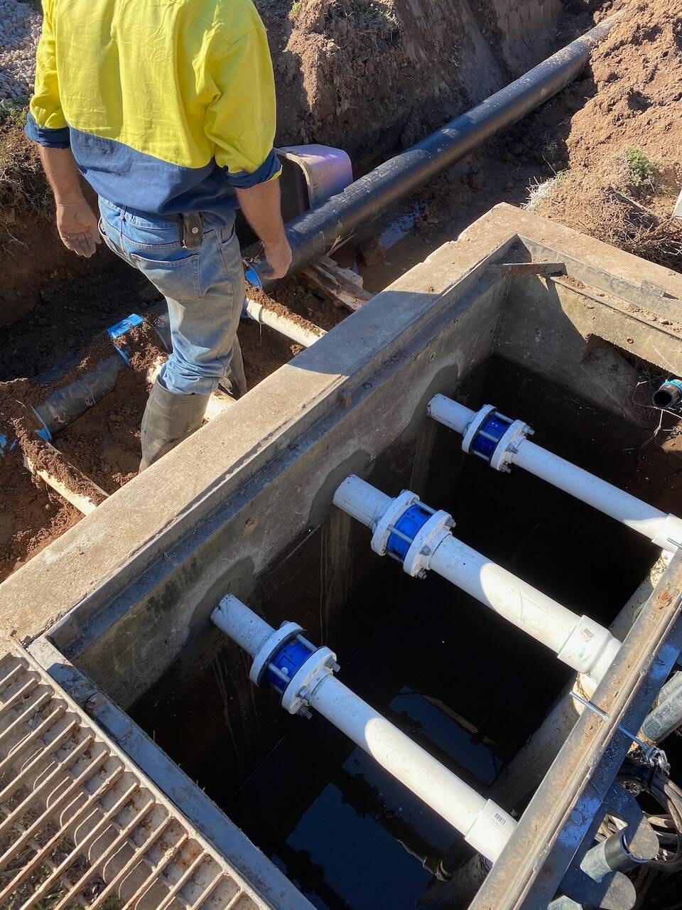 Valves and fittings in a concrete pit